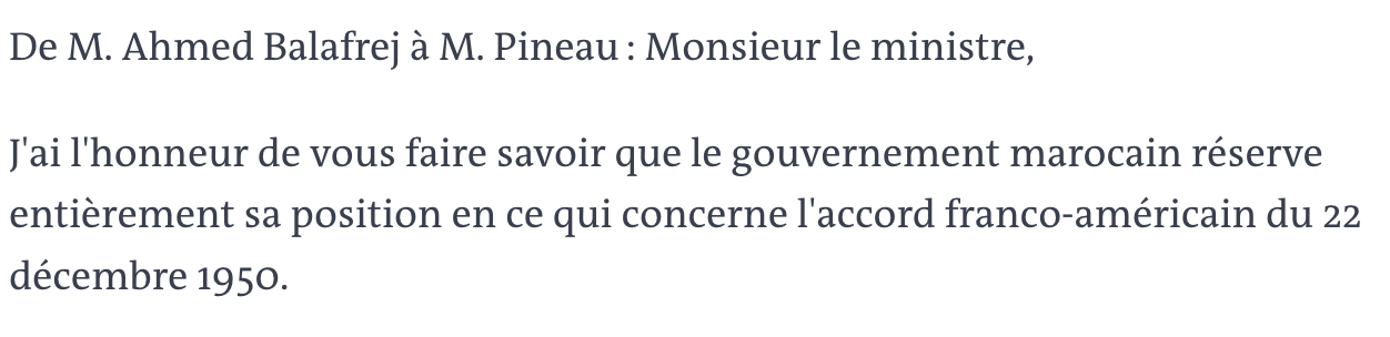 نص الرسالة الرسمية من وزير الشؤون الخارجية المغربي، أحمد بلافريج، إلى نظيره الفرنسي كريستيان بينو